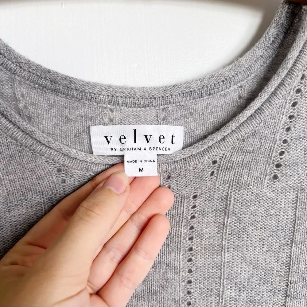 Velvet • Wool Blend Cold Shoulder Sweater heather grey cashmere knit pullover - Picture 4 of 12